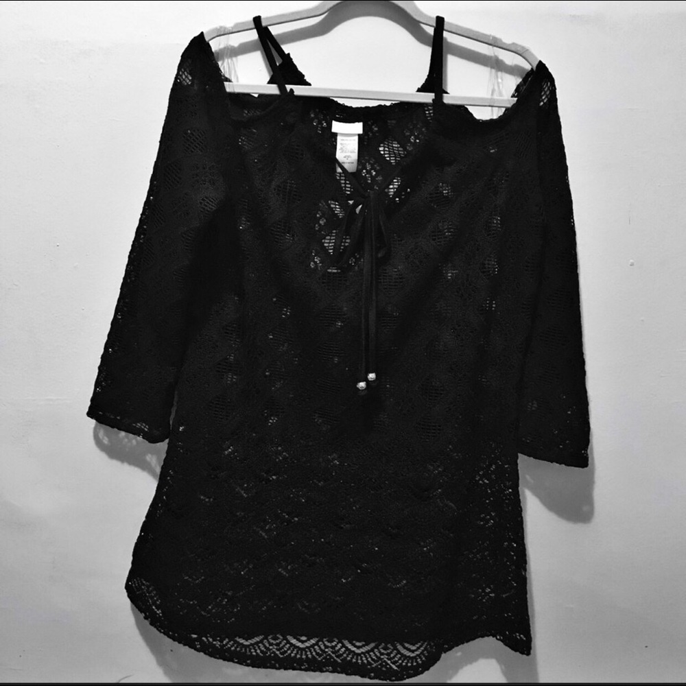 NWT Dotti cold shoulder swim coverup black
